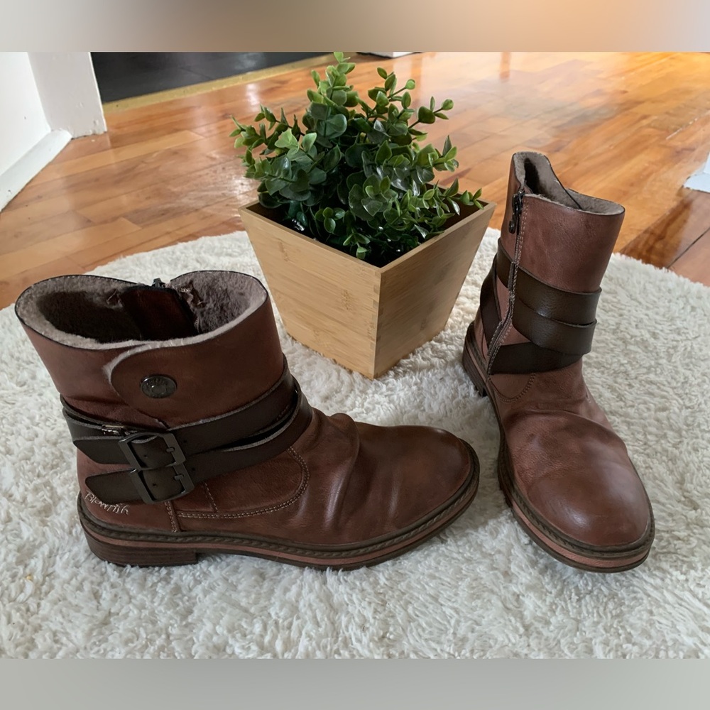 Blowfish Brown Leather Ankle Boots with Buckle Detail